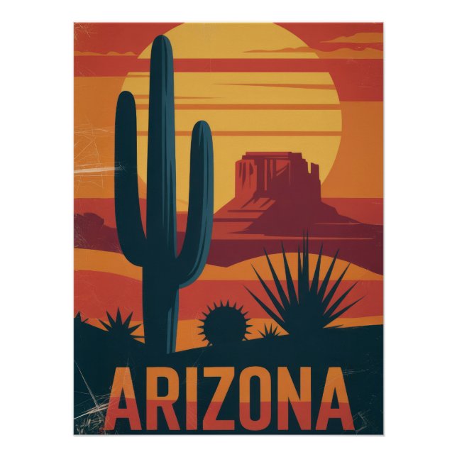 Pôster Arizona Desert Landscape Sunset Art Print - Retro 