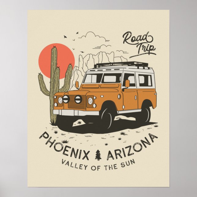 Poster Arizona Desert Sunset Road Trip Cactus Phoenix (Frente)