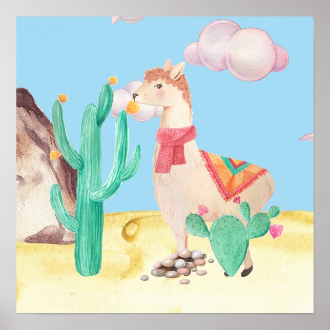 Poster Arizona Deserto LIama Cactus Flores Natureza (Frente)