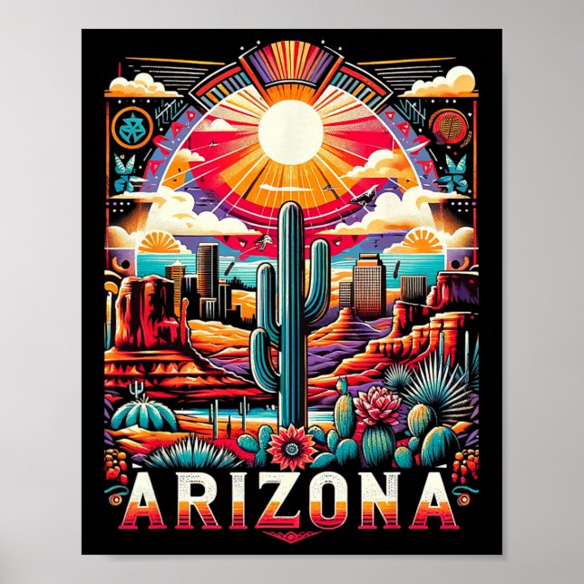 Poster Arizona Estado Camisa Az Desert Cactus Retro (Frente)