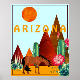 Poster Arizona ~ Montanhas, Cactos e Deserto de Cavalo