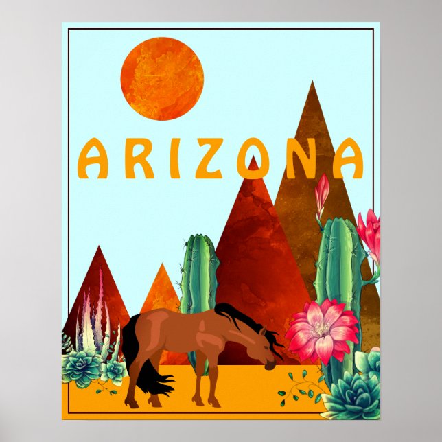 Poster Arizona ~ Montanhas, Cactos e Deserto de Cavalo (Frente)