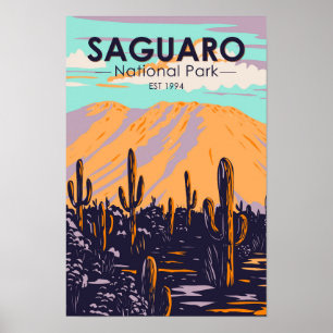 Poster Arizona Nacional do Parque Saguaro Wasson Peak Vin