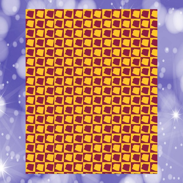 Poster Arizona Pop Art Checkerboard Maroon Gold Pattern (A poster with a maroon and gold checkerboard pattern featuring the US state of Arizona)
