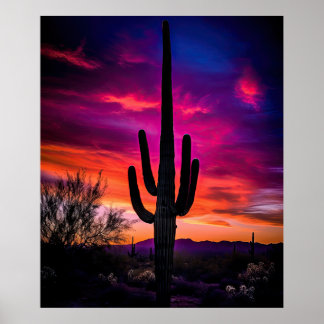Poster Arizona Saguaro Cactus Southwestern Desert Sunset