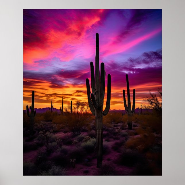 Poster Arizona Saguaro Cactus Southwestern Desert Sunset (Frente)
