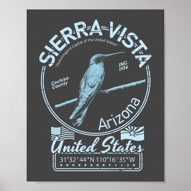 POSTER ARIZONA SIERRA VISTA - ILUSTRAÇÃO DE HUMMINGBIRD (Frente)