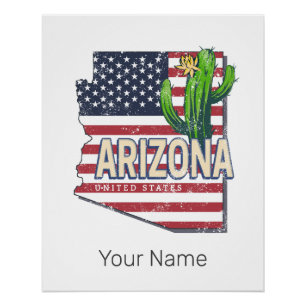 Pôster Arizona State United States Retro Map Vintage EUA