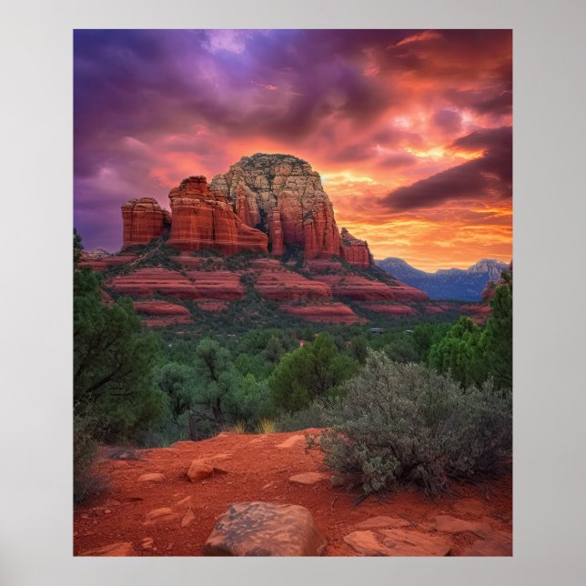 Poster Arizona Vermelha Sedona Rocha Natureza Bonita Suns (Frente)