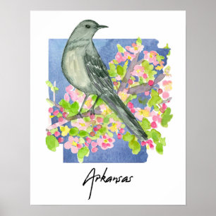 Poster Arkansas Estado Natural Sinais do Mockingbird Flor