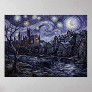 Poster Arkham Massachusetts Noite Estrelada Lovecraft Pai