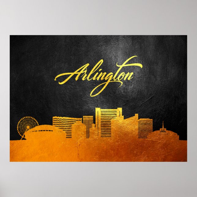 Poster Arlington Texas Dourado Skyline (Frente)