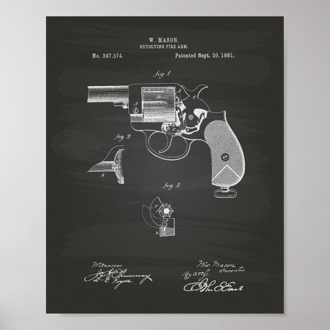 Pôster Arma Policial 1881 Patent Art - Chalkboard (Frente)