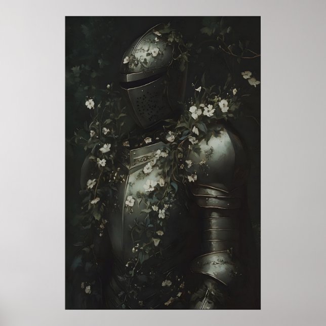 Poster Armadura de Cavaleiro Medieval Coberta de Flores B (Frente)