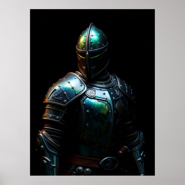 Poster Armadura de Cavaleiro Medieval, Cores Abstratas (Frente)