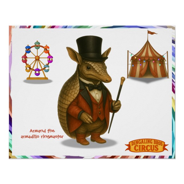 Pôster Armand o armadillo apresentador de circo (Frente)