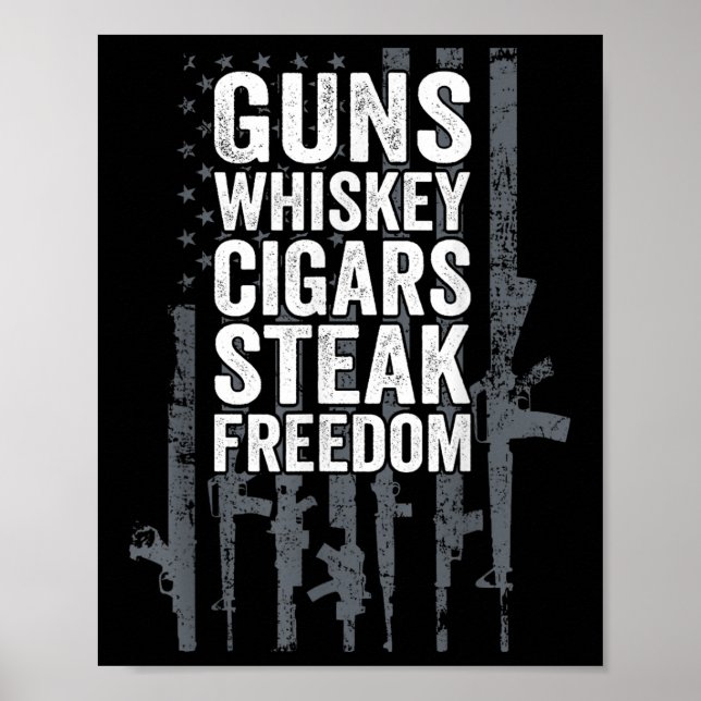 Poster Armas Whiskey Cigars Liberdade de bife - Bebendo e (Frente)