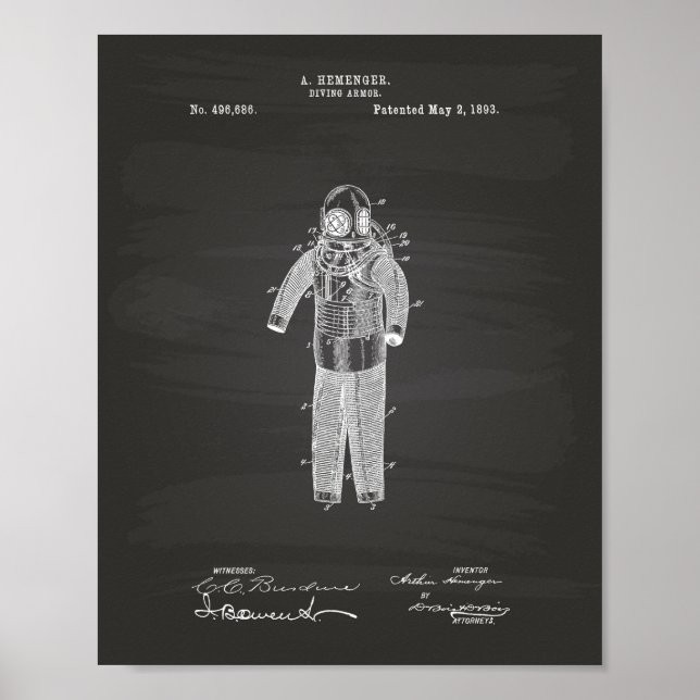Pôster Armor de mergulho 1893 Quadro de arte patenteado (Frente)