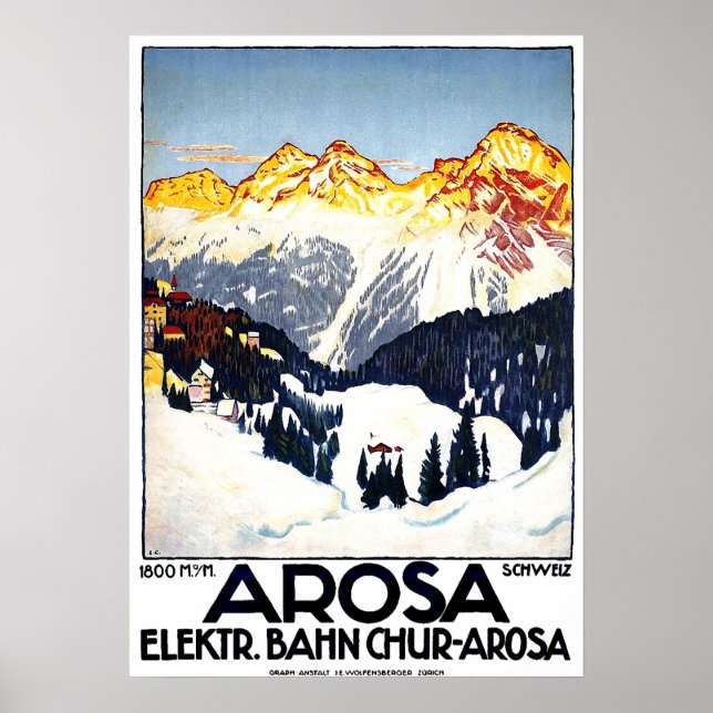 Poster Arosa, estância de montanha, Suiça, colheita (Frente)