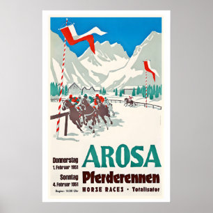Poster Arosa Suíça Carreras de Cavalos Totalisador Antigo