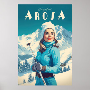 Poster Arosa, Suiça, Esqui