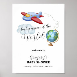 Poster Around The World Map Airplane Baby Shower Welcome