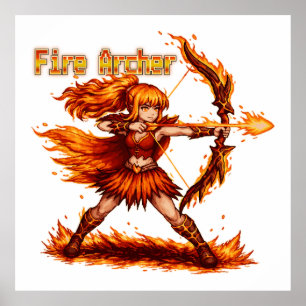 Poster Arqueiro de Fogo Arte Pixel RPG Fantasia Guerreiro