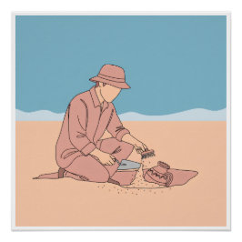 Pôster Arqueólogo simples, arte de uma linha contínua