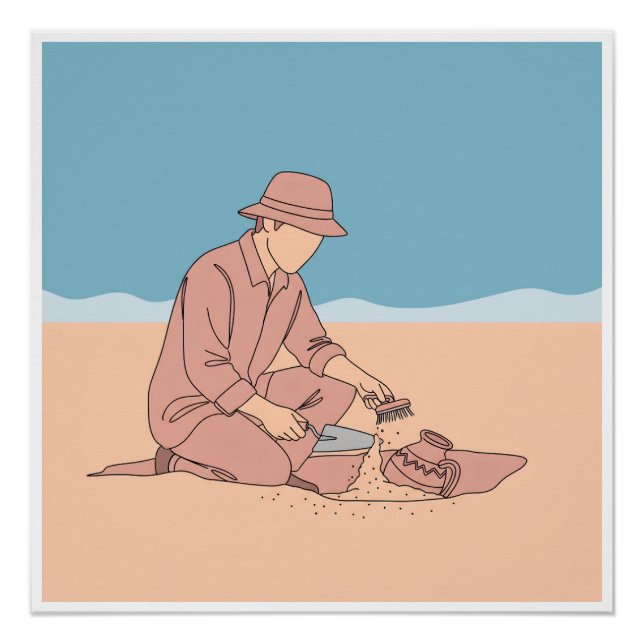 Pôster Arqueólogo simples, arte de uma linha contínua (Frente)