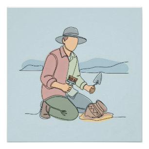 Pôster Arqueólogo simples, arte de uma linha contínua