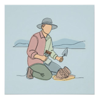 Pôster Arqueólogo simples, arte de uma linha contínua