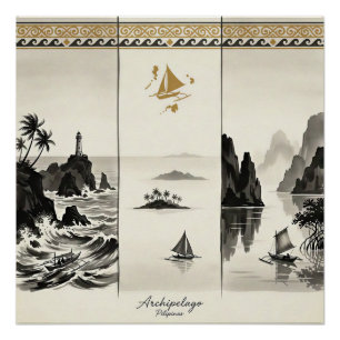 Pôster Arquipélago-Três Mares das Filipinas Sumi-e