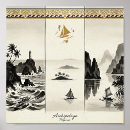 Poster Arquipélago-Três Mares das Filipinas Sumi-e