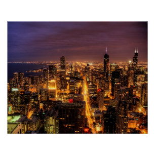Pôster Arquitectura da cidade da noite de Chicago