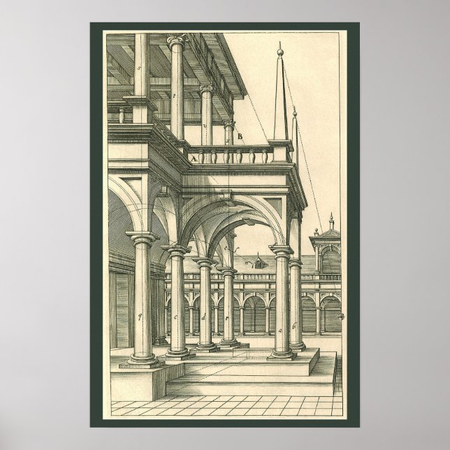 Pôster Arquitetura Antiga, Pátio Romano com Colunas (Frente)