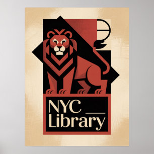 Poster Arquitetura Art Déco do Leão da Biblioteca de Manh