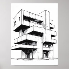 Poster Arquitetura Brutalista Minimalista Arte Linha Abst