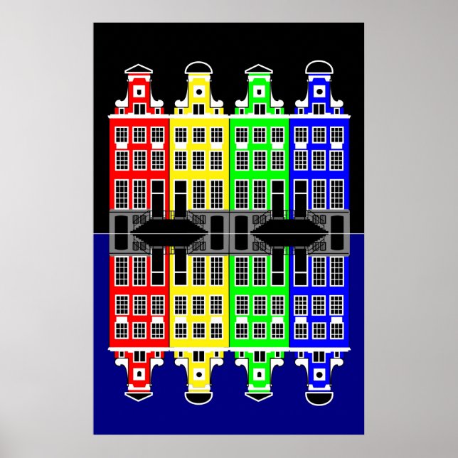 Poster Arquitetura de Amsterdã - Casas de Merchants (Frente)