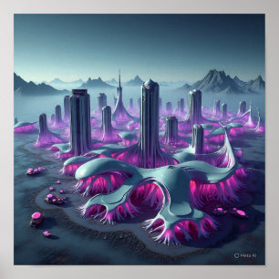 Poster Arquitetura de cidade de Alienígena em fluxo