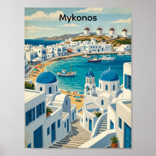 Poster Arquitetura de Moinhos de Vento de Mykonos Grécia 