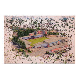 Pôster Arquitetura do Estádio de Wrexham Arte em Aquarela