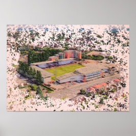Poster Arquitetura do Estádio Wrexham em Arte em Aquarela