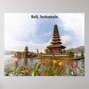 Poster Arquitetura do Templo Ásia de na moda Bali Indonés