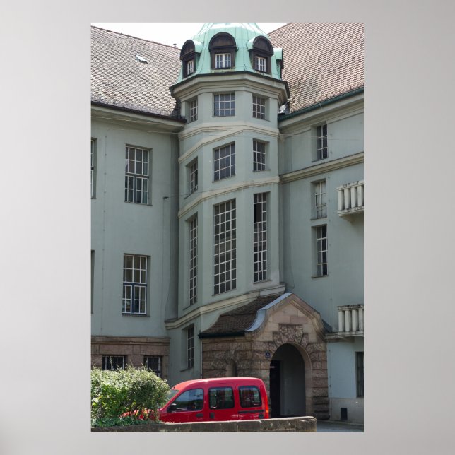 Poster Arquitetura Erlangen com veículo vermelho (Frente)