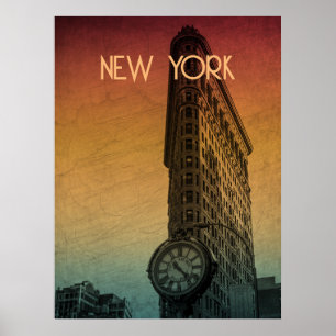 Poster Arquitetura Flatiron Vintage Sunset em Nova Iorque