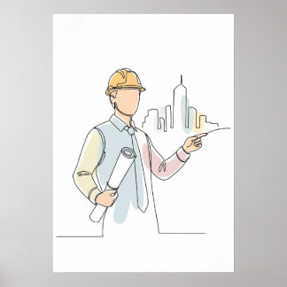 Poster Arquitetura simples de arte de uma linha contínua