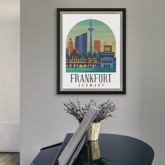 Poster Arquitetura Skyline Frankfurt-Alemanha (Frankfurt Germany Travel Poster)