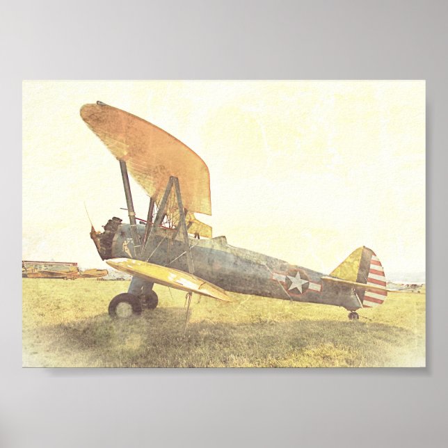 Poster Arquivamento Amarelo de Avião Antiquado Biplano An (Frente)