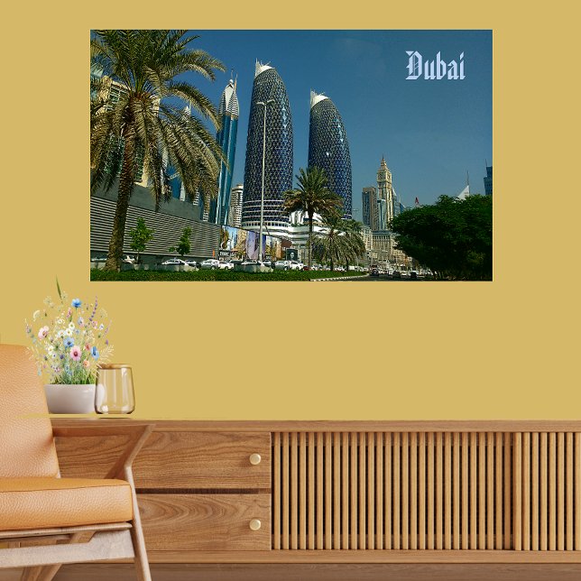 Poster Arranha-céu de Dubai (Dubai's Skyscraper Palm Tree Greenery Poster)
