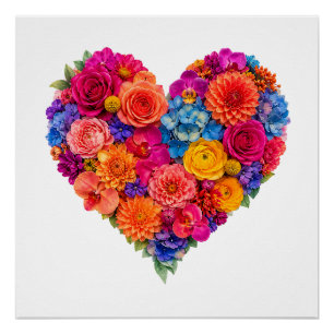 Pôster Arranjo de Coração Floral Vibrante de Arte Bonita